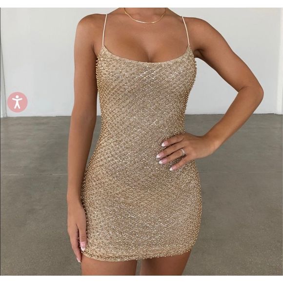 Oh Polly 4 beaded gold sparkle mini bodycon dress - Picture 2 of 9